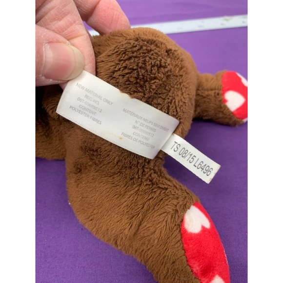 2016 Animal Adventures Brown Dog Red with White Hearts Paws Ears Plastic Eyes la - Picture 7 of 9